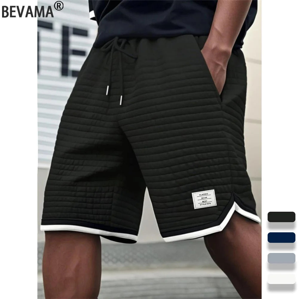 Men's Striped Jacquard Casual Shorts Summer Solid Color Cool Bottoms Running Gym Fitness Jogging Sportswear Men Sport Short Pant Ürün ana görseli