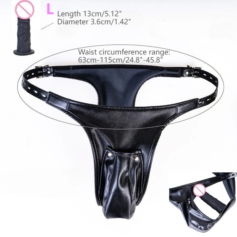 Multi-Functional Leather Chastity Panties with No Vibration Silicone Dildo Anal Accessories for Couple Sensual Play Sex Toys