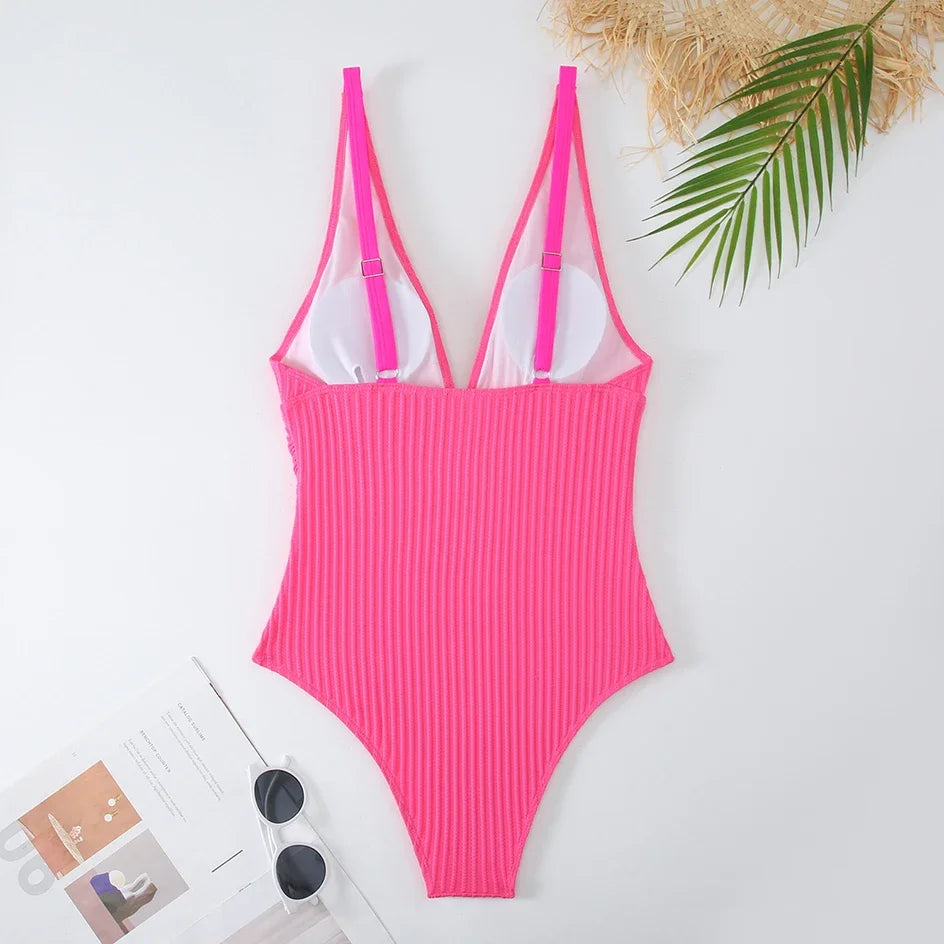 Deep V One Piece Swimsuit Women 2024 Push Up Swimwear Female Sexy Summer Beachwear Swim for Bathing Suits Micro Korean Monokini