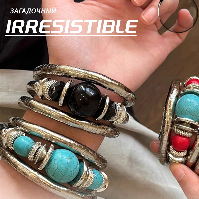 Vintage Multi - Layer Beaded Bracelets for Women Men, Fashion Jewelry Accessories, Retro bracelets femme