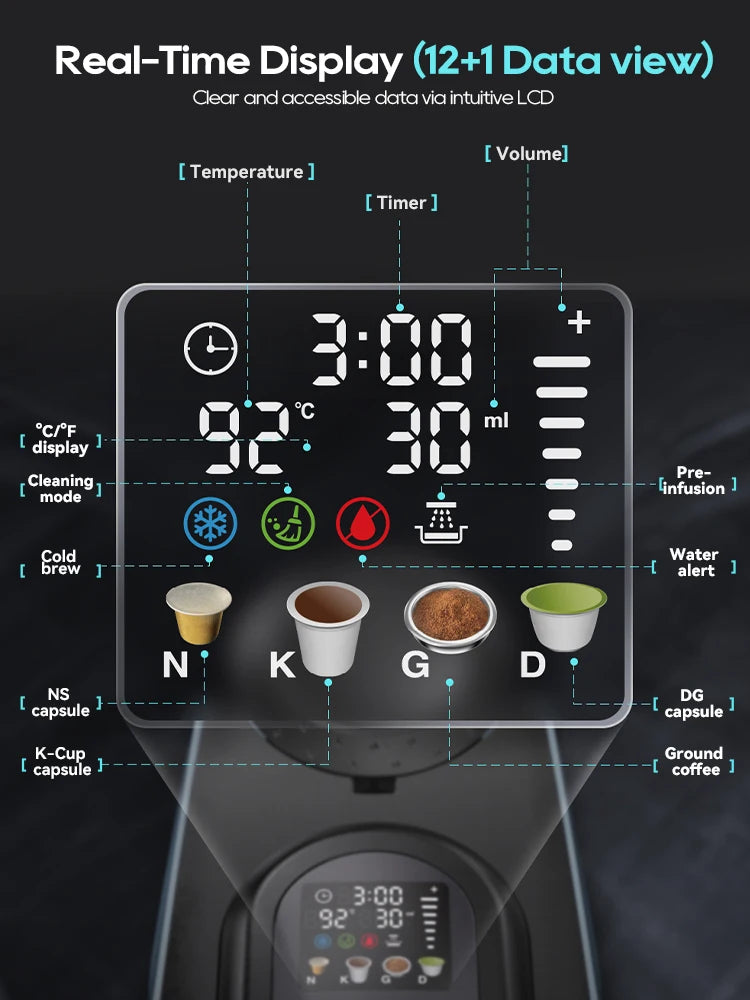 HiBREW 6 in 1 Multiple Capsule Coffee Machine Hot/Cold DG Nes Capsule ESE Pod Tea Basket Ground Coffee Cafeteria 20Bar H6