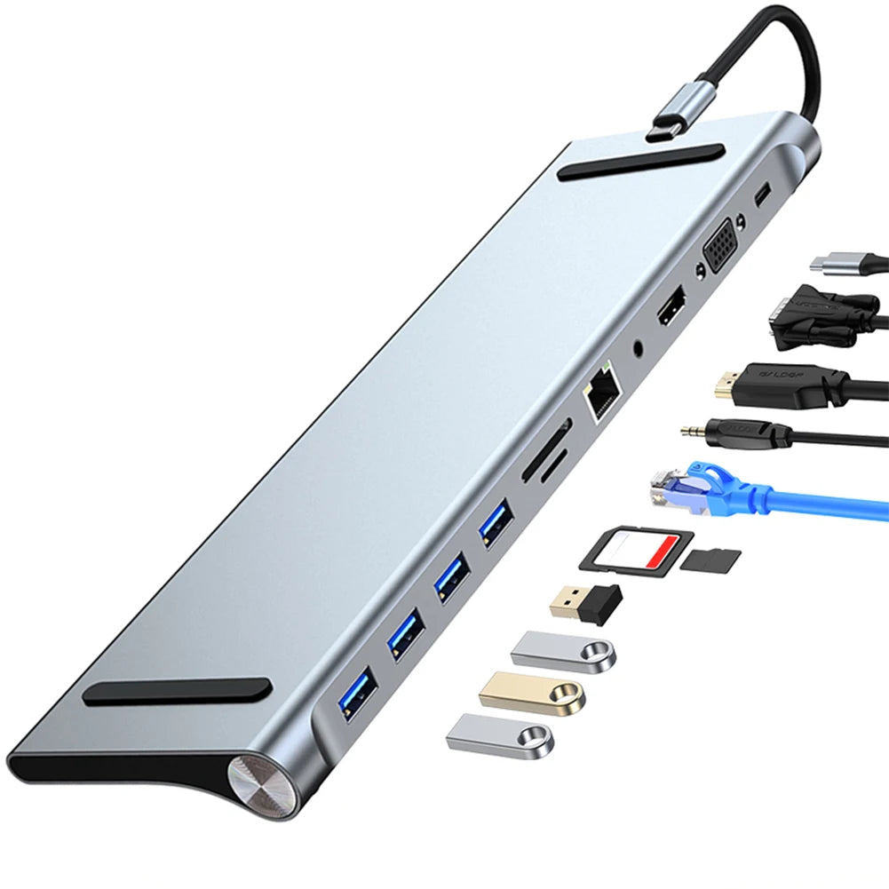 11 in 1 USB C Docking Station with 4K HDMI-Compatible VGA Ethernet USB C Dock 100W PD SD/TF Audio Type C Hub 1* USB 3.0 3*USB2.0 Main image