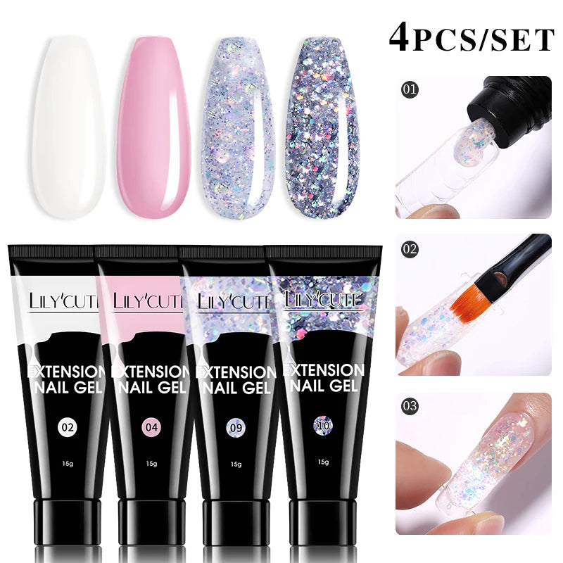 LILYCUTE 15ml Extension Gel Nail Polish Set Quick Nail Prolong With Extend Mold Nail Tips Acrylic Solution Manicure Tools Kit