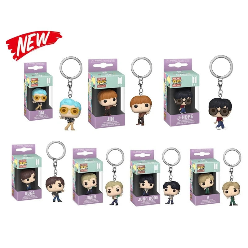 Funko POP Keychain Toy Men's Team Cartoon V JUNG KOOK JIMIN Jin V J-HOPE Pocket Pop Keychain Vinyl Action Figure Collection Toys Ürün ana görseli
