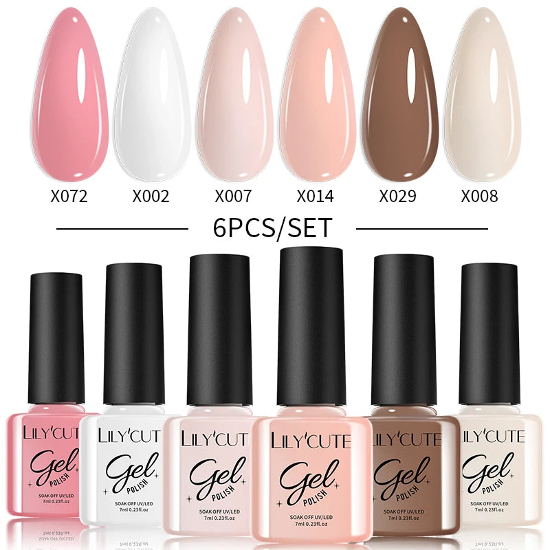 LILYCUTE 6PCS Gel Nail Polish Set Summer Neon Nail Gel Kits For DIY Nail Vernis Semi Permanent UV Lamp Gellak Nail Varnish Set