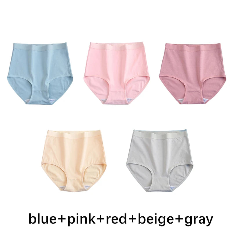 FallSweet 5PCS/set Women’s Cotton Panties Seamless Plus Size Briefs Solid Underwear Soft Breathable Underpants Female Lingerie