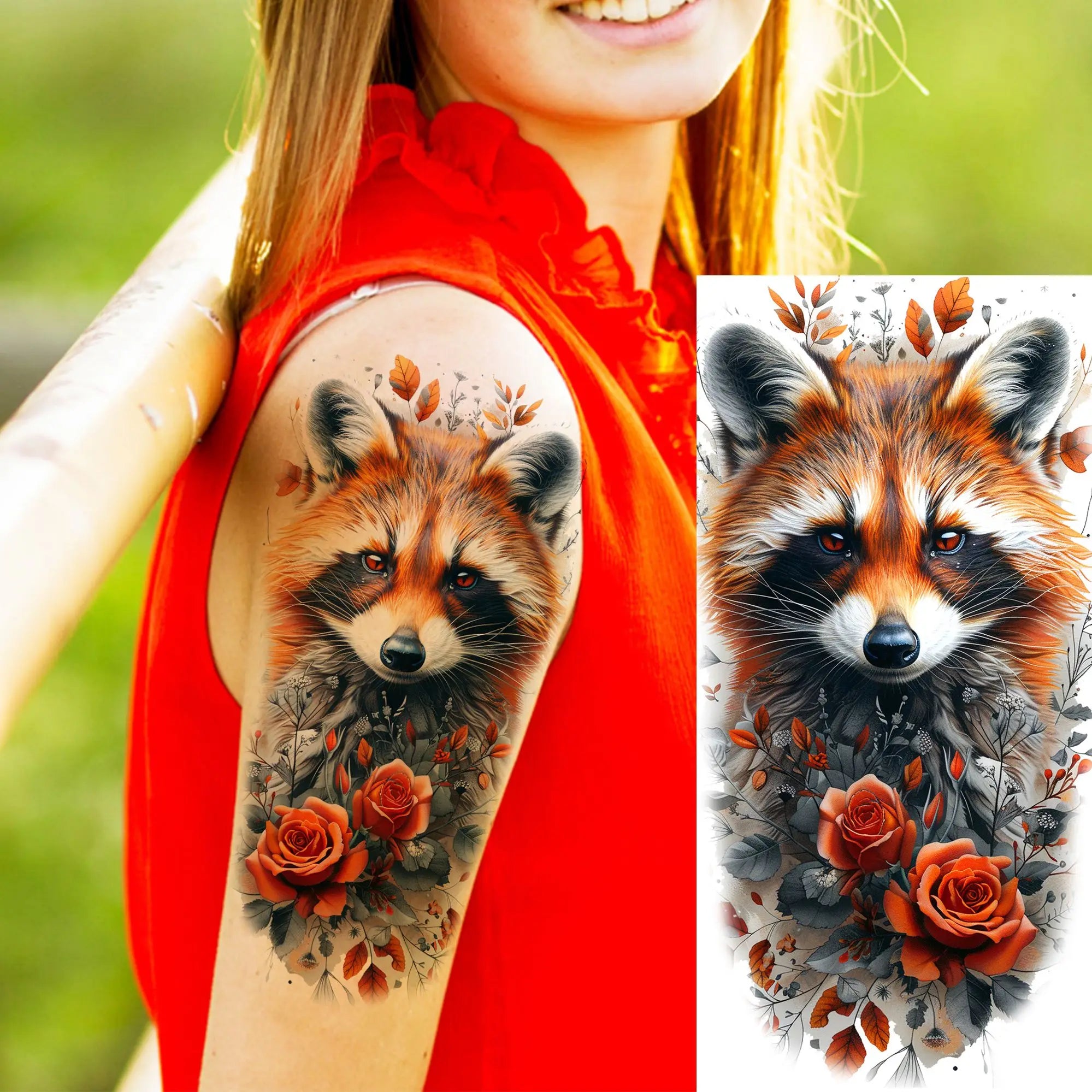 1 Sheet Unique Watercolr Lion Tiger Animals Temporary Tattoos Long Lasting Waterproof Fox Owl Fake Tattoo Sticker Body Art Tatoo