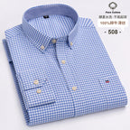100% Cotton Oxford Men's Shirts Long Sleeves Plaid Soft Regular Fit Formal Dress Shirt Pocket Social Blouse Male Clothes S-7XL