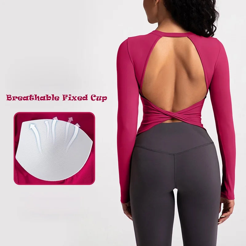 Cloud Hide Black Beauty Back Yoga Shirts Women Long Sleeve Blouse Plus Size Sports Gym Fitness Top Running T-Shirt Workout Shirt