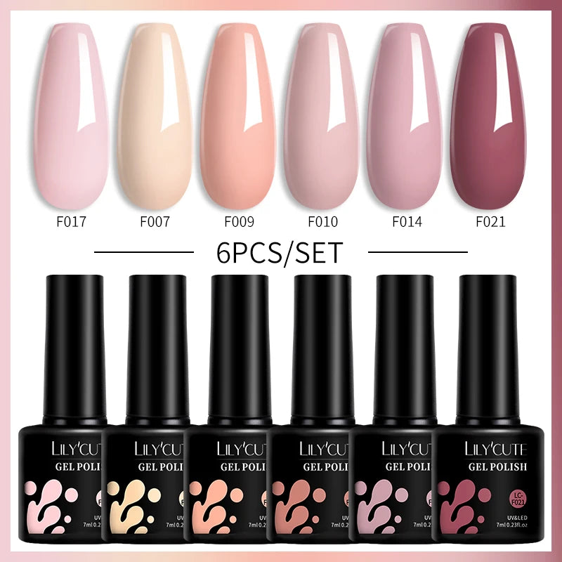 LILYCUTE 7ML 6PCS Neon Gel Nail Polish Set fluorescent Series Color Changing Semi Permanent Soak Off Manicure kit Nail Art Gel