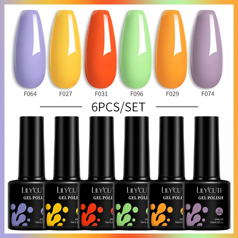 LILYCUTE 6PCS Gel Nail Polish Set Summer Neon Nail Gel Kits For DIY Nail Vernis Semi Permanent UV Lamp Gellak Nail Varnish Set