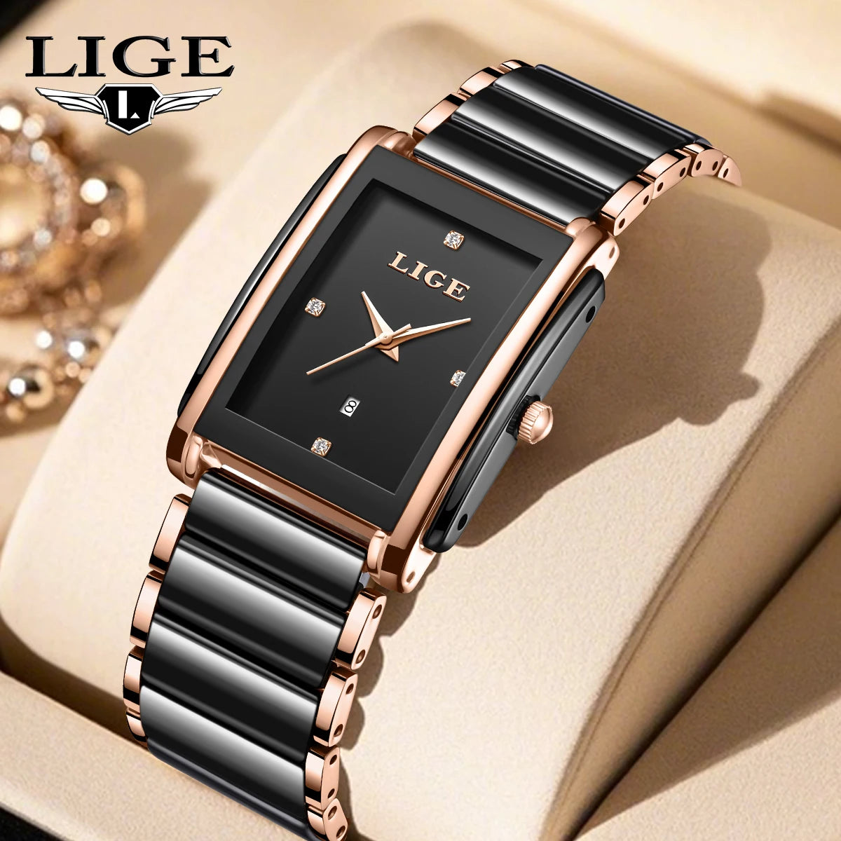 LIGE Fashion Elegant Watch for Women Japanese Movement Ceramics Strap Luxury Ladies Bracelet Quartz Watches Gifts Reloj Mujer Ürün ana görseli