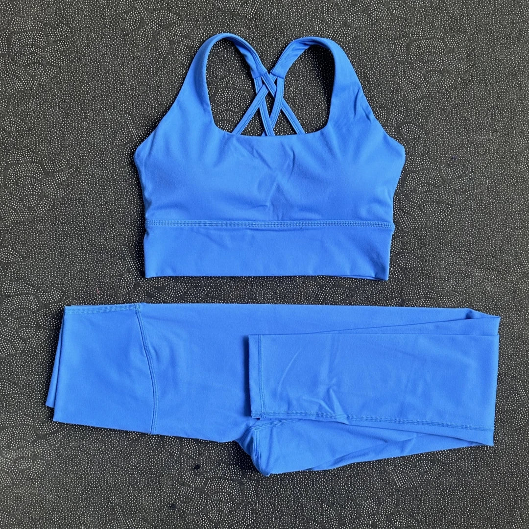 Solid Color Gym Yoga legging Set Soft Tight Women High Strength Fitness Bra With Sports Pant sportswear Proof of Squatting Proof