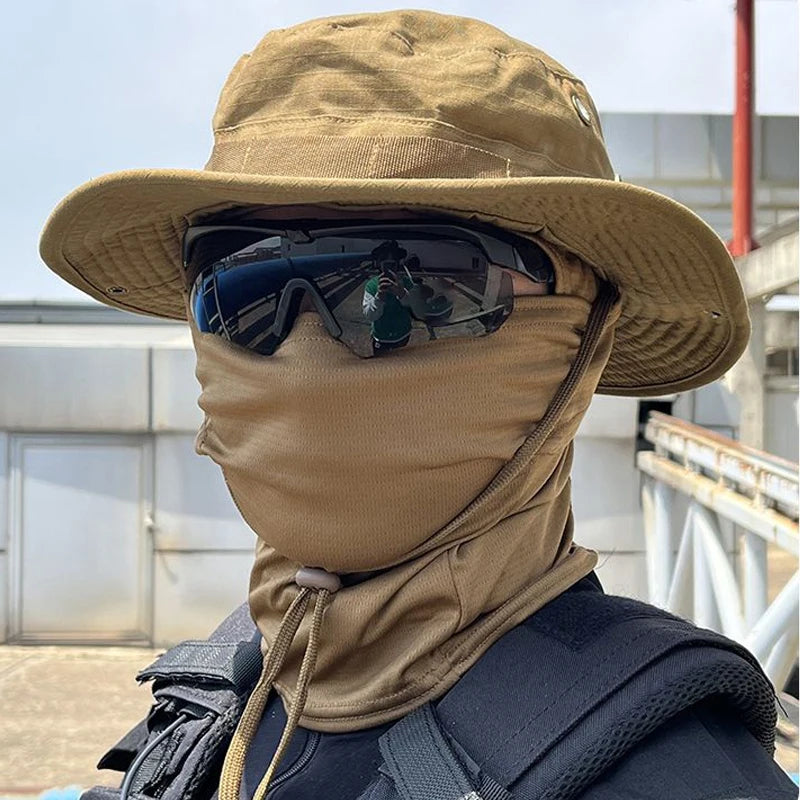 2Pcs/Set Men's Sun Protection Wide Brim Hat With Balaclava Mix Set Breathable Hunting Hat Outdoor Camping Hiking Fishing Cap