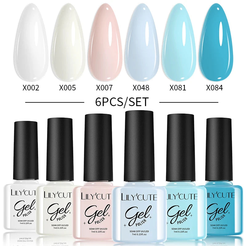 LILYCUTE 6PCS Gel Nail Polish Set Summer Neon Nail Gel Kits For DIY Nail Vernis Semi Permanent UV Lamp Gellak Nail Varnish Set