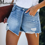 2024 Summer New Women Ripped Repaired Denim Shorts High Waist Bodycon Distressed Hole Bottoms Casual Pockets Sexy Short Jeans