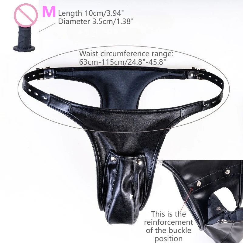 Multi-Functional Leather Chastity Panties with No Vibration Silicone Dildo Anal Accessories for Couple Sensual Play Sex Toys