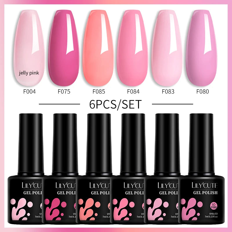 LILYCUTE 6PCS Gel Nail Polish Set Summer Neon Nail Gel Kits For DIY Nail Vernis Semi Permanent UV Lamp Gellak Nail Varnish Set