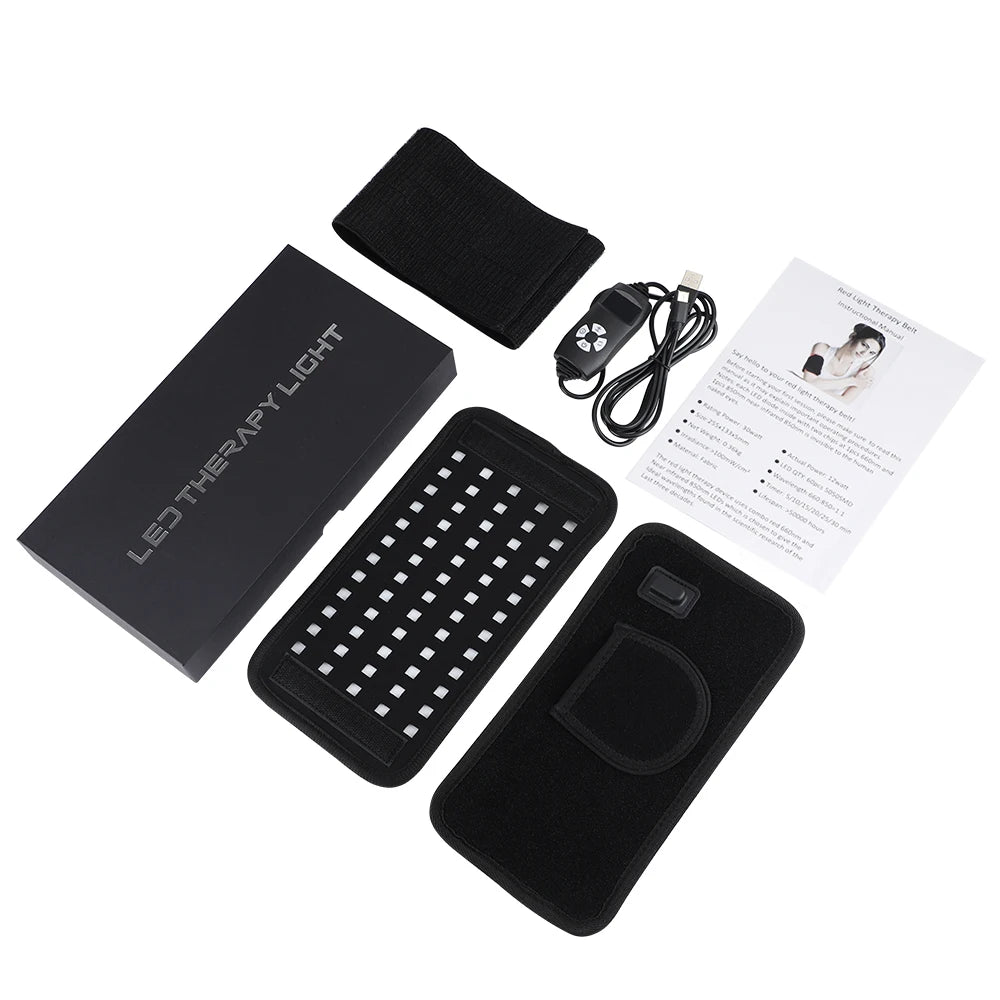 25x13.5cm 60 LEDs 660nm Red Light Infrared Belt 850nm Back Burn Fat Wrap Slimming Machine Waist Timing Pad For Muscle Skin Care