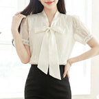 Blouses Shirts Women Blouse Shirt New Summer Bow Collar Embroidery Blouse Shirt Women Tops Short Sleeve Blusas Para Mujer Q4102