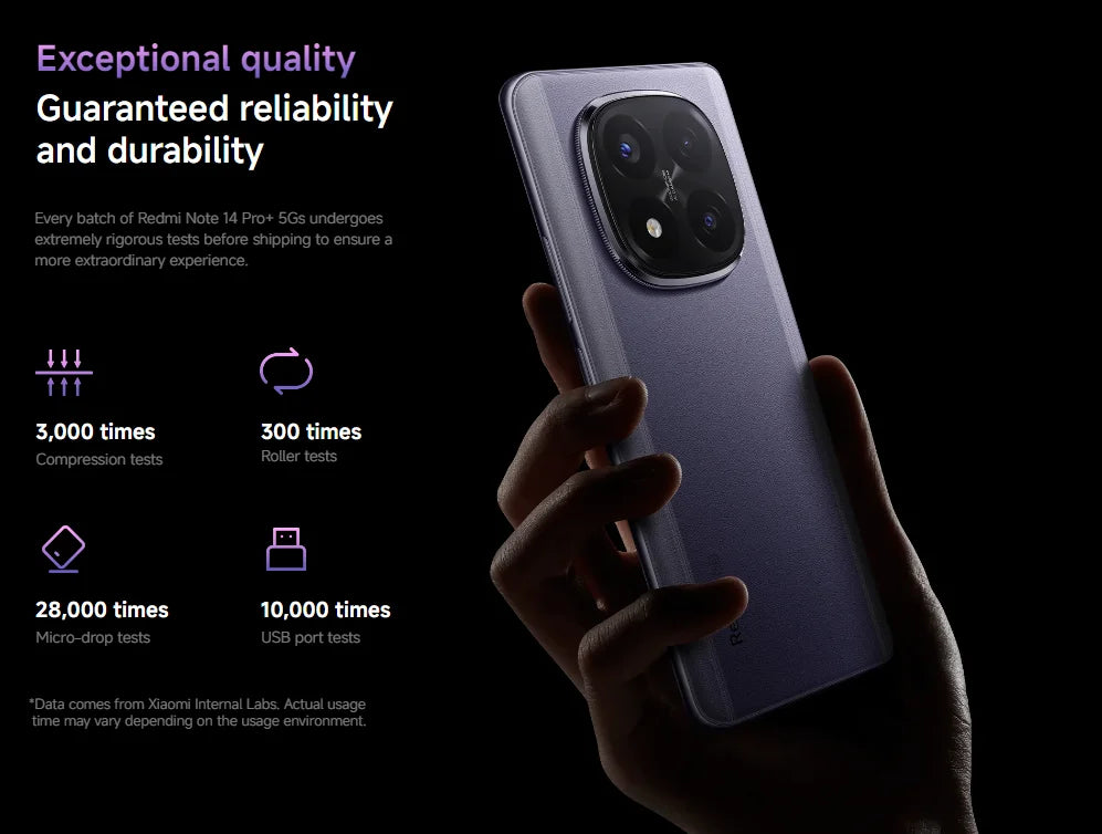 Xiaomi Redmi Note 14 Pro+ 5G Snapdragon® 7s Gen 3 IP68 Water & Dust 6.67” AMOLED display 1.5K 120Hz 5110mAh 120W 200MP Camera