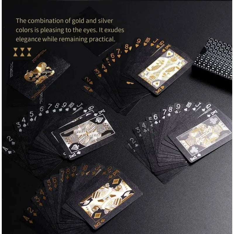 Brand New 54-piece Black and Gold Plastic Playing Card Foil Poker Set Magic Tool Party Tabletop Game