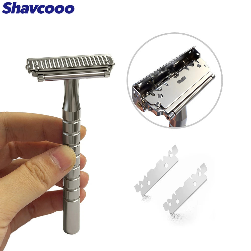 Shavcooo Glide Pro 4D Stainless Steel Safety Razor Eco-friendly Dual Half Shaving Shaver for Men Women Gift kit with Travel Box Ürün ana görseli