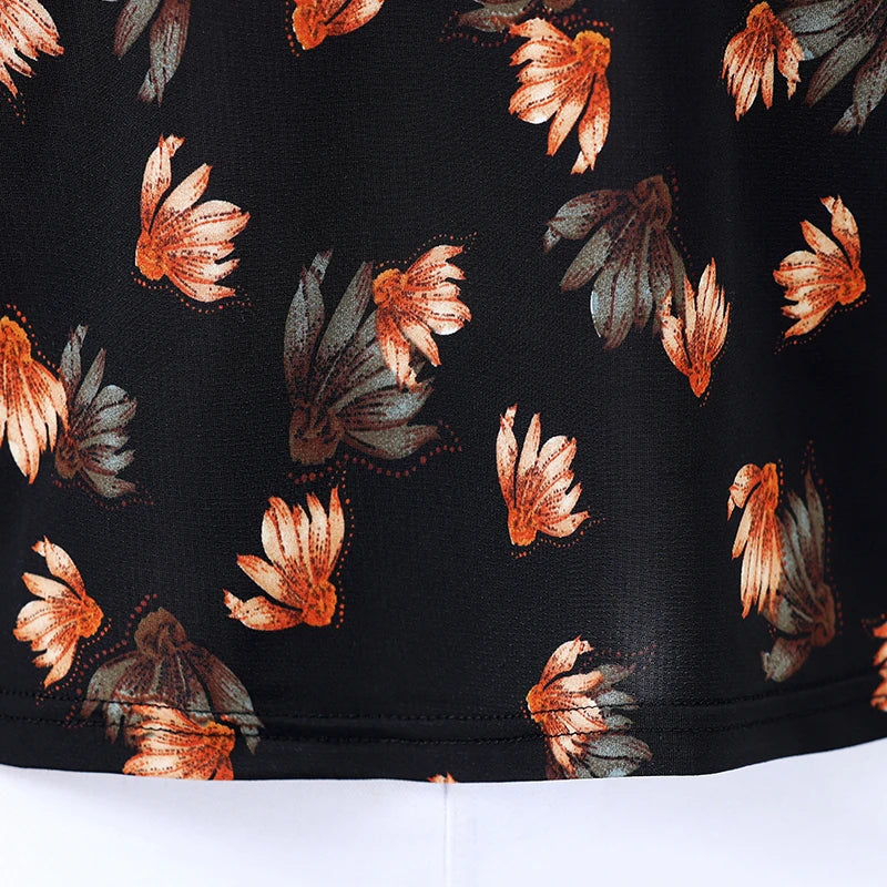 Summer half sleeve Shirt Fashion Commute All-match Ice Silk Printed Button Loose Women's Blouses Top