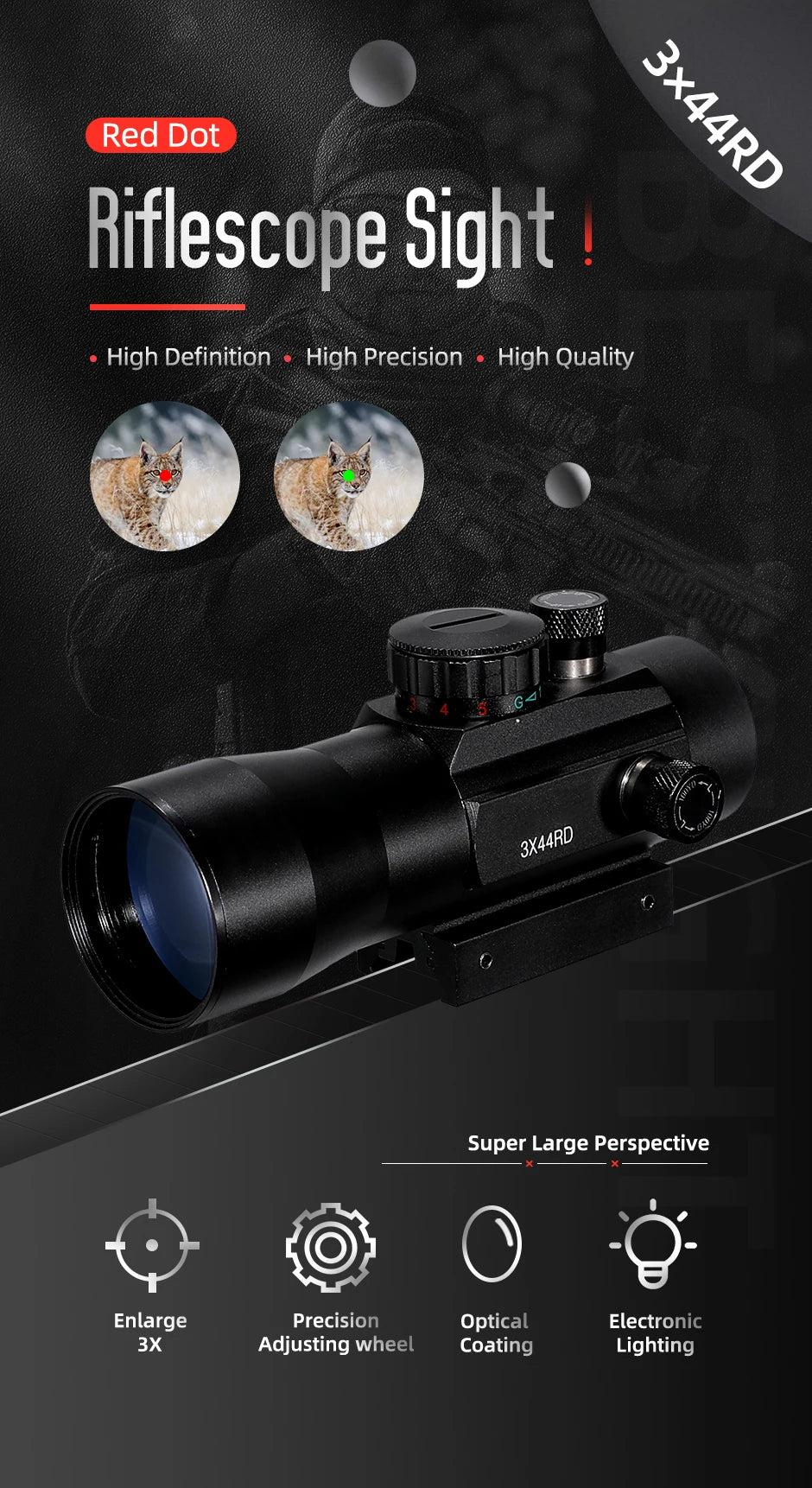 3X44 Green Red Dot Sight Scope 2X40 Red Dot 3X42 Tactical Optics Riflescope Fit 11/20mm Rail 1X40 Sight for Hunting