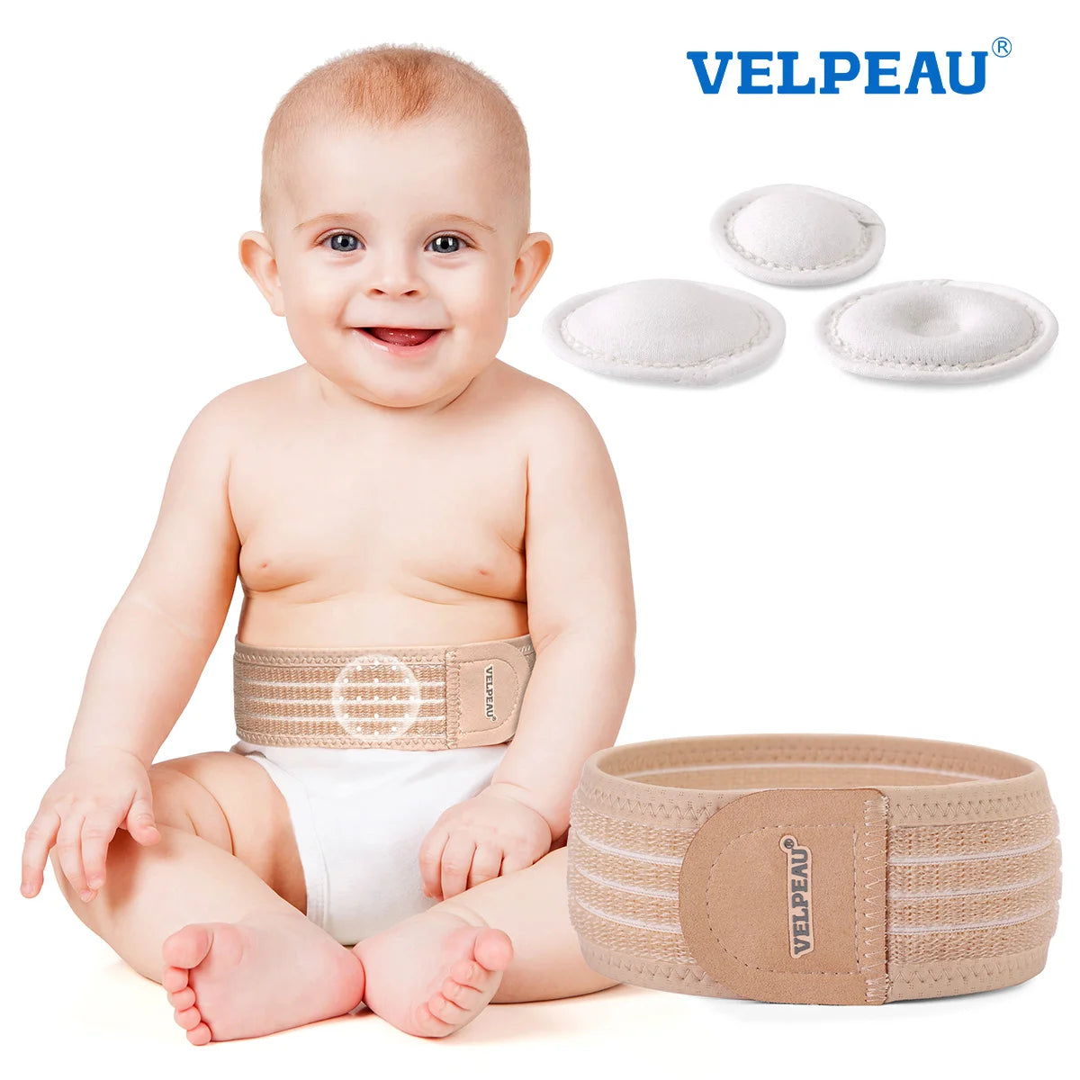 VELPEAU Baby Umbilical Hernia Belt, Newborn Belly Button Navel Band with 3 Compression Pads, Abdominal Binder Support for Infant Ürün ana görseli