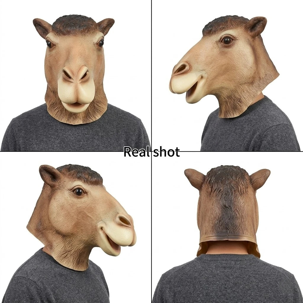 Camel Latex Mask Funny Animal Headgear Christmas Carnival Party Novelty Animal Full Head Mask Halloween Cosplay Head Cover
