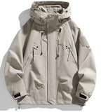 Windbreakers Men Hooded Jacket Zipper Coat Cargo Waterproof Black Bomber Camping Loose Thin Softshell Hooded Hiking Jacket