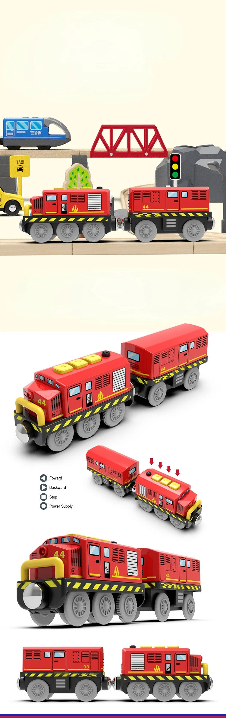 Kid Magnetic Electric Train Car Locomotive Wooden Track Slot Diecast Railway with Two Carriages Train Wood Toy Biro Leduo Track