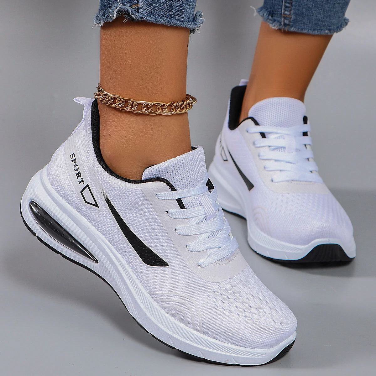 Spring new women's sports shoes, fashionable, breathable, lightweight, non-slip, wear-resistant, casual sports shoes, flat shoes Ürün ana görseli