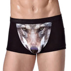 Men's Unique 3D Printed Wolf Eagle Head Flat Angle Pants Mid-waist Boxer Shorts Breathable Knitted Modal Fabric