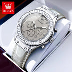 OLEVS 9978 Womens Watch Multifunctional Quartz Watch Waterproof Luminous Leather Strap Elegant Fashion Watches For Woman Gifts