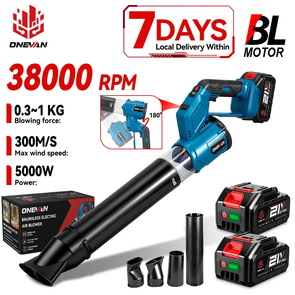 ONEVAN 2IN1 Brushless Electric Turbo Blower 38000RPM Cordless Handheld Dust Leaf Blowing Power Tool For Makita 18V Battery Pin Ürün ana görseli