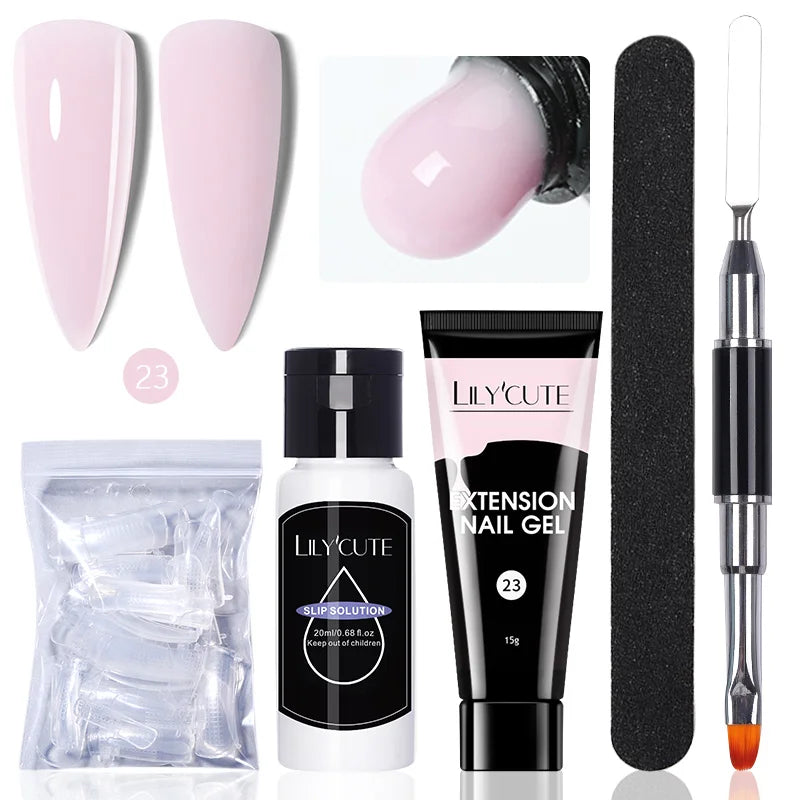 LILYCUTE 15ml Extension Gel Nail Polish Set Quick Nail Prolong With Extend Mold Nail Tips Acrylic Solution Manicure Tools Kit