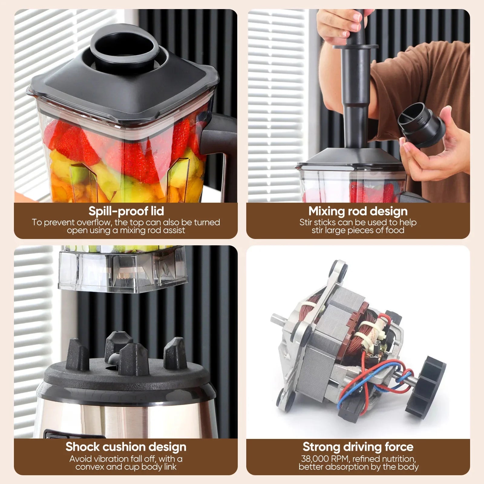 3-in-1 Powerful Table Blender Mixer Juicer Smoothie Maker 0.5/1.5/2.5L 3Container Food Processor Blender Mixer for Ice Nut Fruit