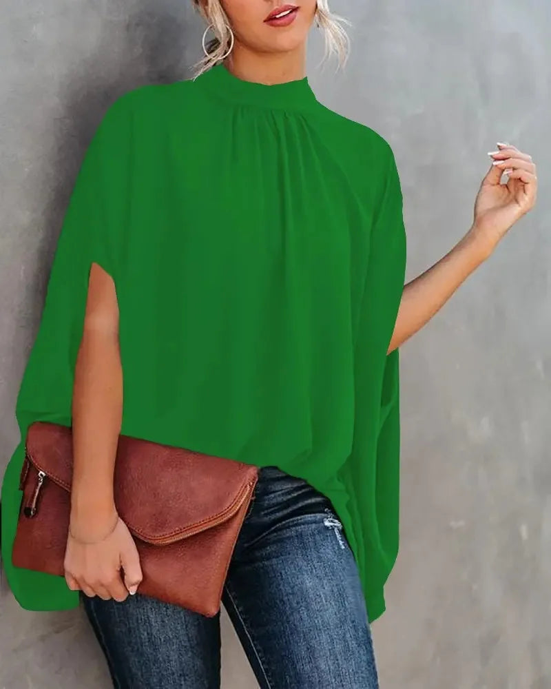 Casual Loose Women's Blouse Fashion Batwing Sleeve Print O-neck Shirts Top Spring Summer Office Lady Blouses Elegant Tops 2024