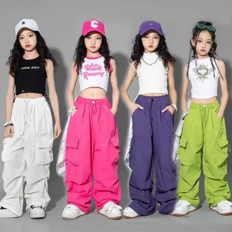 Cargo Pants for Teenage Kids New Summer Streetwear Hip Hop Sweatpants for Girls Baggy Wide Leg Straight Trousers 6 8 10 12 14 Y Ürün ana görseli