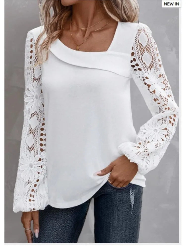Fashion White Lace Blouse Women 2023 Casual New Arrivals Shirts And Blouses Elegant Female Loose Long Sleeve Tops Ürün ana görseli