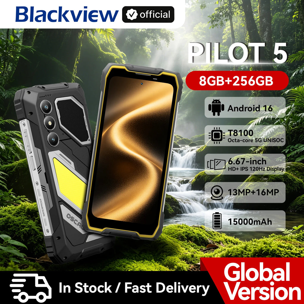 Blackview OSCAL PILOT 5 5G mobile phones AI Rugged Smartphone UNISOC T8100 6.67" 2.4K Display 120Hz, 8GB 256GB, 15000Amh Phones