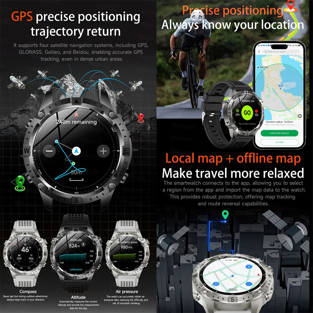 Smart Watch for Men GPS Offline Maps 2G ROM 10ATM Waterproof Heart Rate Diving Skiing Hiking Rugged Durable Smartwatch Men Women