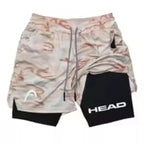 Running Shorts Men Fitness Gym Training 2-in-1 Sports Compression Fashion Quick Dry Workout Harajuku Jogging Double Deck Summer