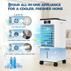 Portable Mobile Cooler Fan 7L Tank 12h Timer 120° Oscillation Fan, Remote Control With Movable Wheels for Bedroom Living Room