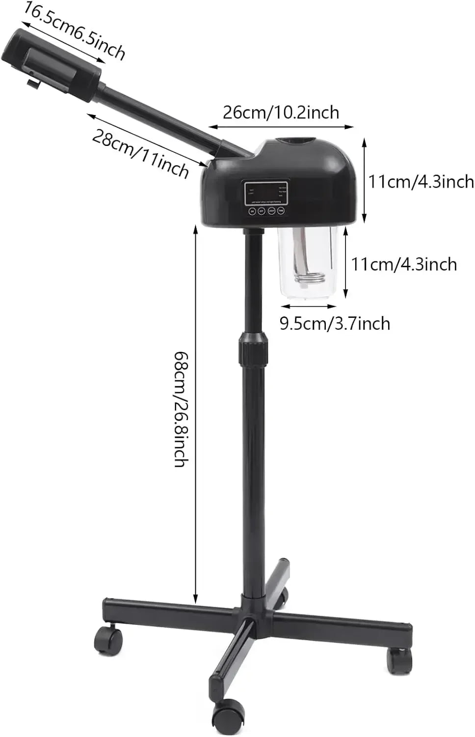 Portable Aesthetic Professional Height Adjustable Facial Steamer with LCD Screen and Wheels, Suitable for Beauty Salons and Home
