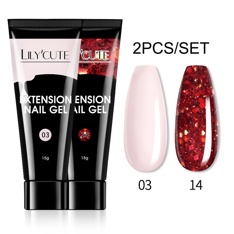 LILYCUTE 15ml Extension Gel Nail Polish Set Quick Nail Prolong With Extend Mold Nail Tips Acrylic Solution Manicure Tools Kit