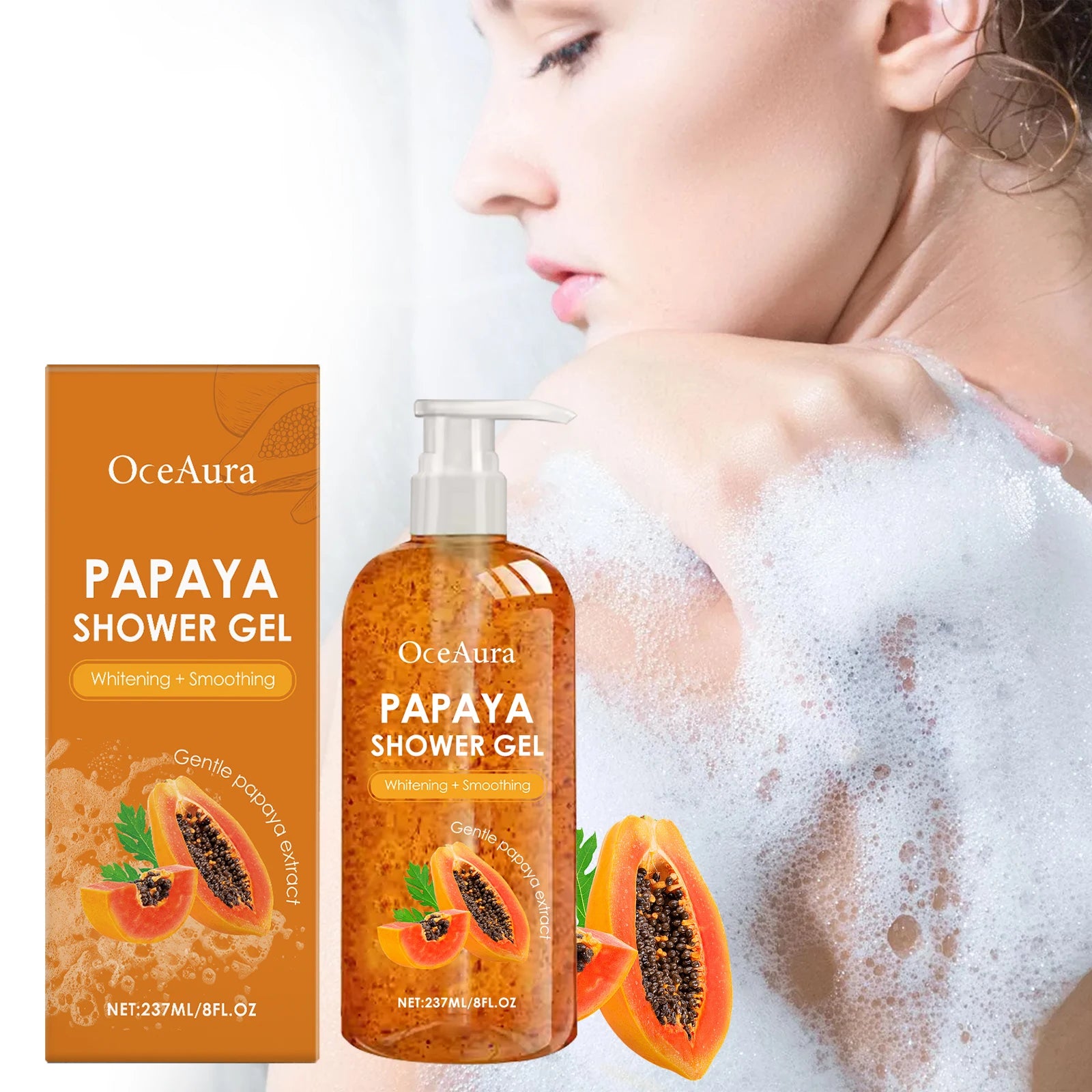 Papaya Whitening Shower Gel Exfoliating Fade Pigmentation Lasting Aroma Refreshing Control Oil Hydrating Rich Foam Body Wash Ürün ana görseli