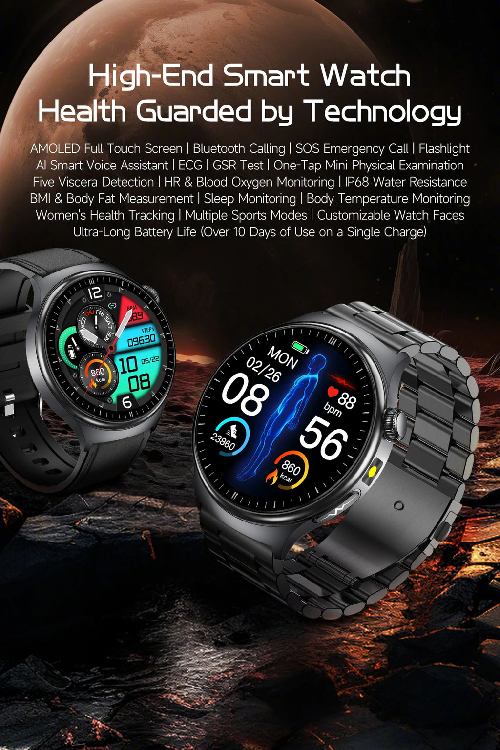 2026New AI-Diagnosis Care Smartwatch ECG+PPG Accurate Uric Acid Blood Pressure Body Fat Five organ Fitness Waterproof Smartwatch